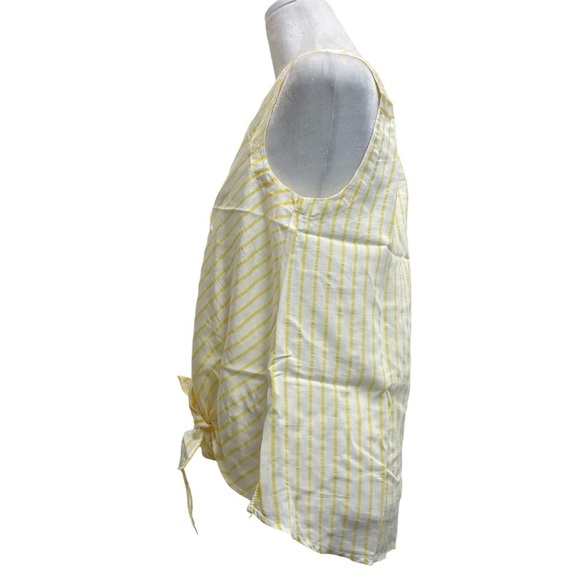 Maeve Butter Yellow & White Striped Button Up Tie Waist Sleeveless Blouse - Picture 2 of 9